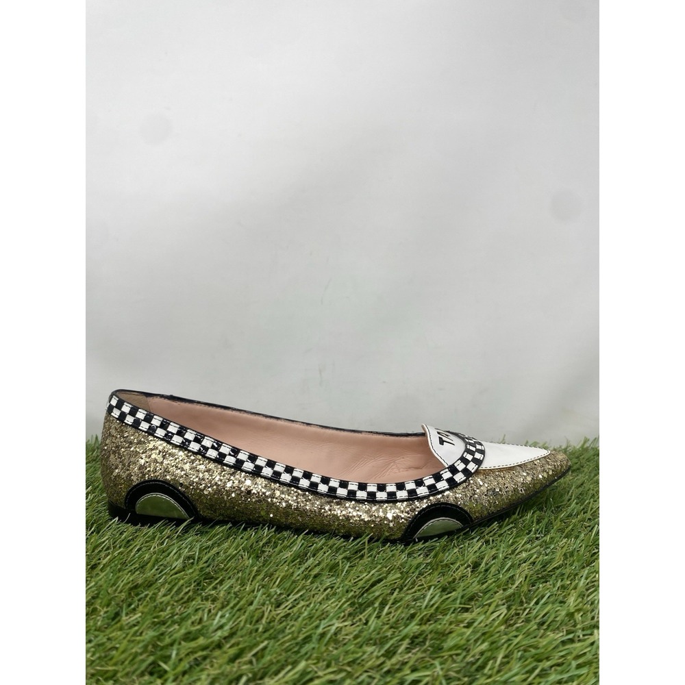 Kate Spade Gogo Taxi Cab Shoes Gold Black White New York Flats Women's Size‎ 8.5